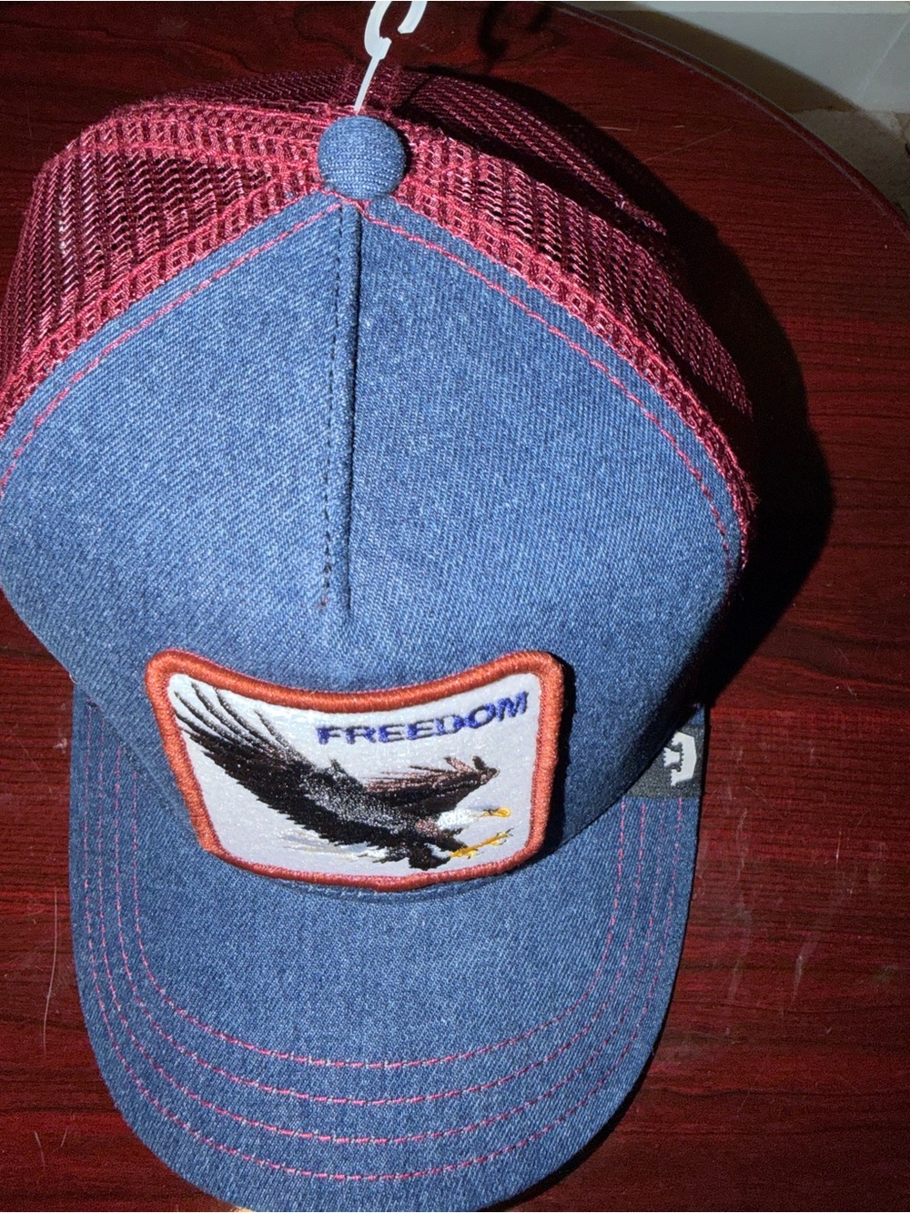 Goorin Bros Freedom Eagle Trucker Hat - Blue with Brown Patch - Picture 3 of 4